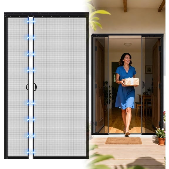 Retractable Screen Door with Sliding Track Fits Door Size 72" x 80" | Curtain Size 74'' x 81'',Pet Friendly, Magnetic Fiberglass Mesh Screen for Patio, French Sliding Doors, Weighted Bottom