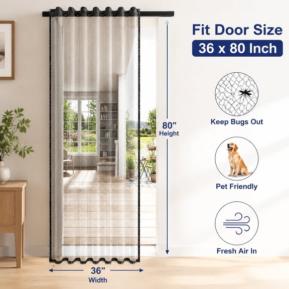 Retractable Screen Door with Track, Smooth Sliding Left or Right, Fits 36 x 80 Inch Doors, Fiberglass Mesh, Single Panel, Patio and Front Entry Mesh Screen Door
