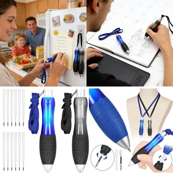 Retractable Short Ballpoint Pen with Lanyard Smooth Writing Extra Fine Point Pen Portable Wear Resistant Stationery for Student Office Daily Use Blue