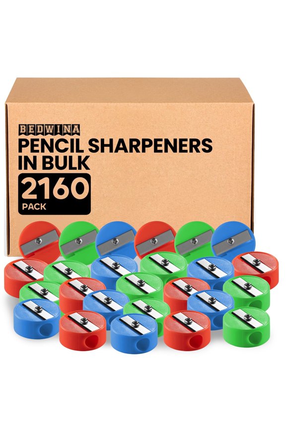 Pencil Sharpeners in Bulk - Pack of 2160 Pocket Sized Mini Handheld Pencil Sharpener for Kids, Plastic and Colorful for Party Favors, Goodie Bags, Classroom Prizes and School Supplies by Bedwina