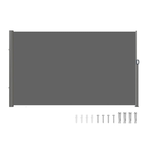 Retractable Side Awning, 63''x 118'' Full Aluminum Rust-Proof Outdoor Privacy Screen, Folding Room Divider Wind Screen for Patio Sun Shade, Backyard, Balcony, Roof Terraces and Pools, Gray