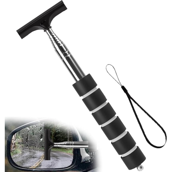 Retractable Side Mirror Squeegee for Car Window Squeegee Mini Rear View Mirror Accessories Stainless Steel and Rubber Head, Compact for Rainy Day Visibility Mini Mop