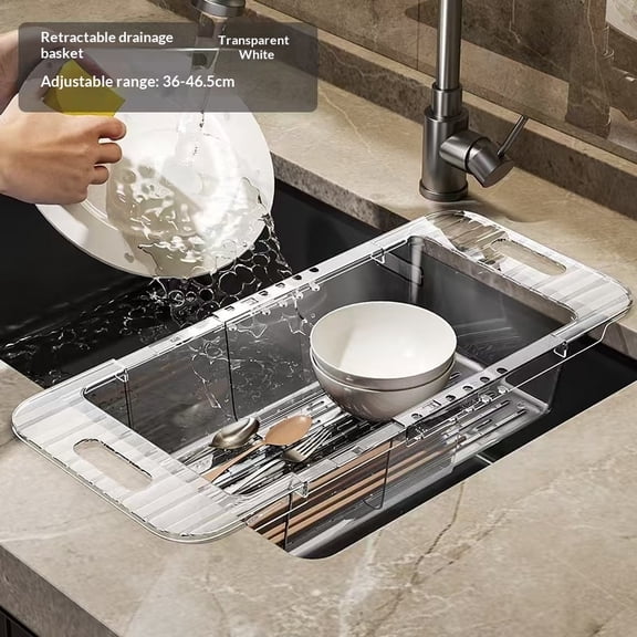 Retractable Sink Colander Expandable Kitchen Drain Basket for Fruits Vegetables Dishes Adjustable 36-46.5cm