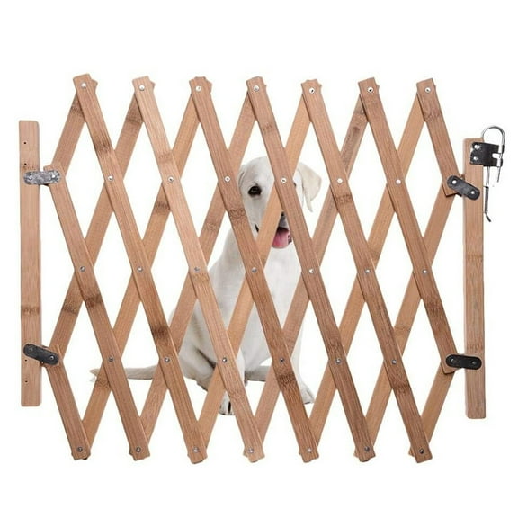 Retractable Sliding Wooden Fence Gate Door Guard Standing Divider for Patio Garden and Yard