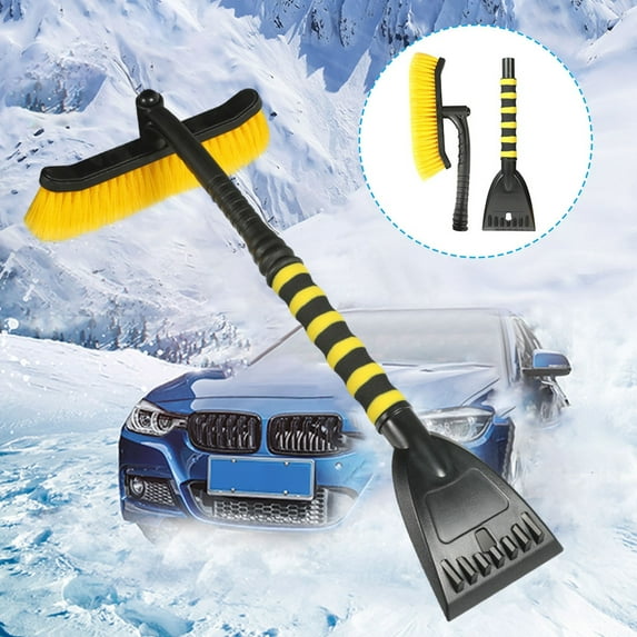 Retractable Snow Brush and Ice Scraper, 25.6-33.7in Telescopic Car Snow Shovel, Rotatable Head & Non-Sliping Handle, Detachable Snow Removal Tool for Cars SUVs Trucks Winter Use
