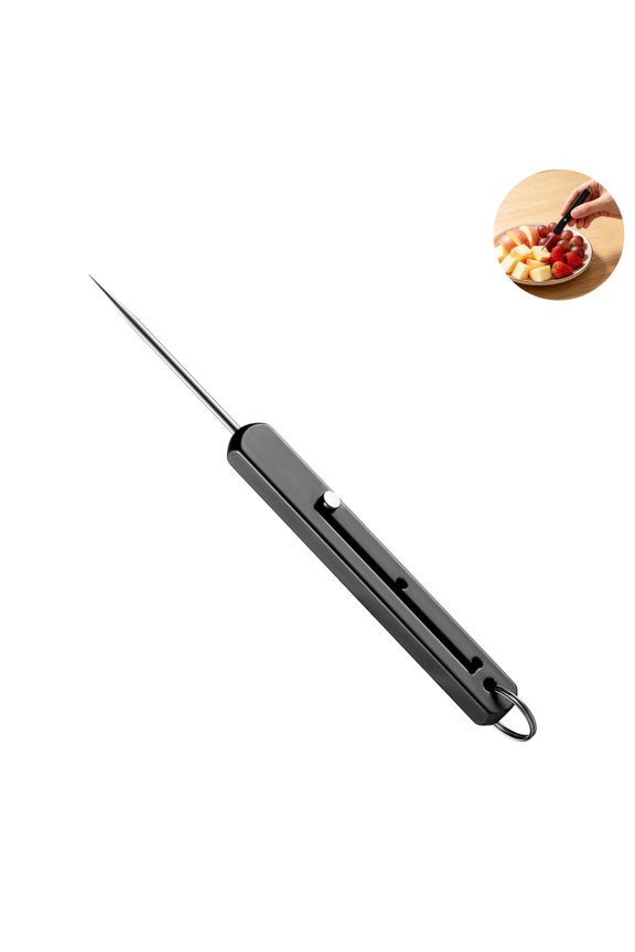 Retractable Stainless Steel Fruit Pick Toothpick Tool, Portable One Head Telescopic Fruit Skewer, Multifunctional Reusable Metal Toothpick with Key Ring for Fruit Dessert Party Travel Kitchen Gadget