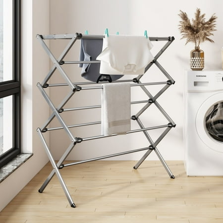 Retractable Steel Drying Racks, Collapsible Folding Laundry Dryer, Grey