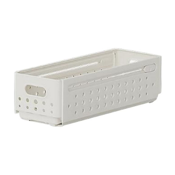 Retractable Storage Box, Easy to Assemble & Disassemble, Stackable Multi-Purpose Organizer for Clothes, Kitchen Supplies, Beverages, Sundries - Adjustable Length (11 to 18.9), White
