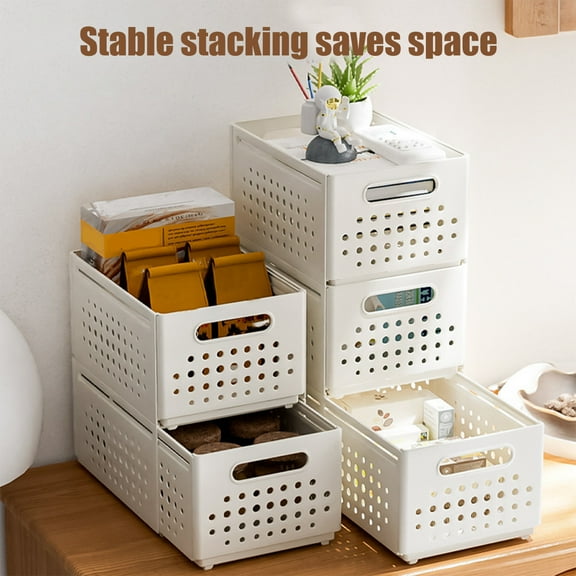 Retractable Storage Box | Expandable & Stackable Organizer Bin for Clothes, Kitchen Supplies & Sundries | White Plastic Collapsible Container | 11-18.9 Inch Adjustable Length