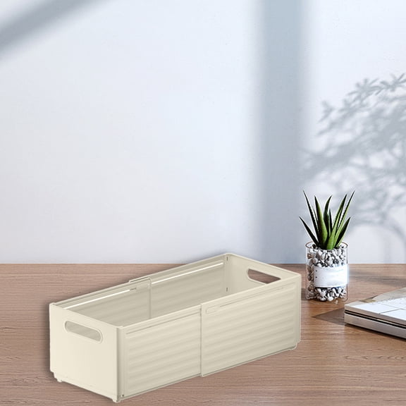 Retractable Storage Box For Kitchen Cabinet - Plastic Right Angle Organizer Beige 11.02x9.84x5.91in For Snacks Seasoning Sundries