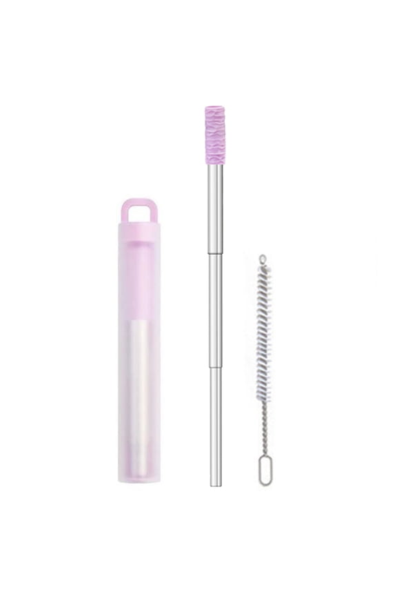 Retractable Straw Set Reusable Stainless Steel Travel With Keychains and Brush for Outdoor Picnics