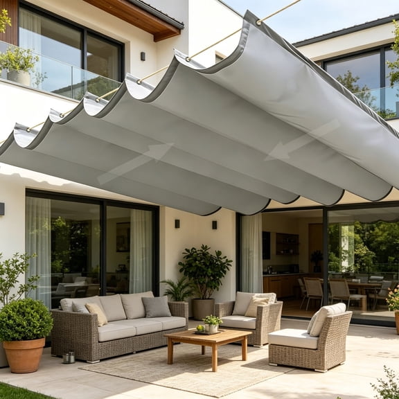 Retractable Sun Shade Awning with Eyelets and Rope Adjustable Shade Cover for Outdoor Garden Patio Yard Pergola Waterproof Sun Protection Light Gray 39.4x78.7 Inch