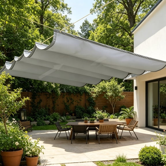 Retractable Sun Shade Awning With Eyelets And Rope Adjustable Shade Cover Sun Outdoor Pergola For Outdoor Garden Patio Yard Light Gray| Protective Cover