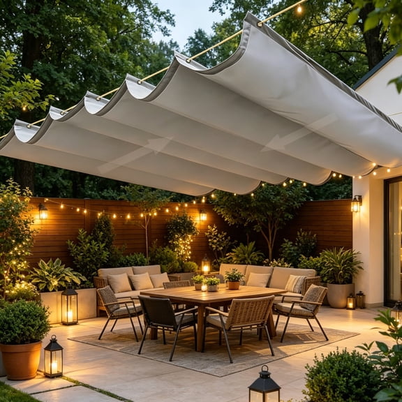 Retractable Sun Shade Sail Waterproof Wave Pergola Shade Cover Polyester Sunscreen Awning Canopy Wind Protection for Outdoor Patio Yard Terrace Carport