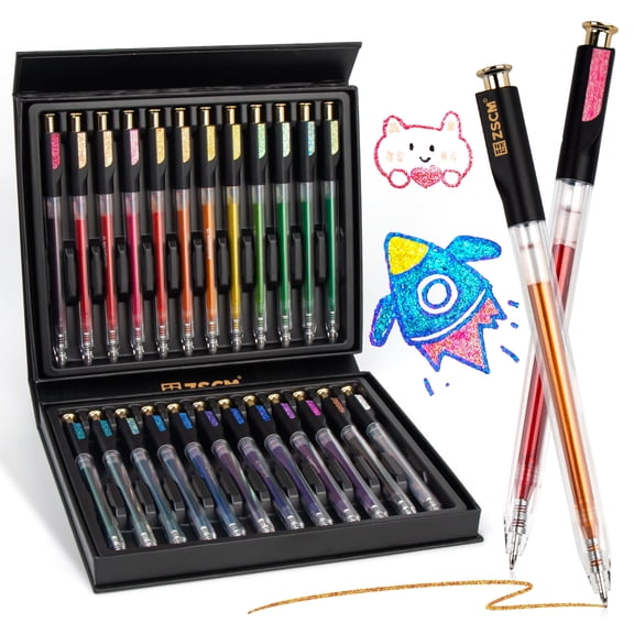Retractable Super Glitter Gel Pens, 24 Colors Large Capacity Metallic Sparkle Gel Ink Pens, 1 mm Fine Point Smooth Writing Color Pen for Adult Coloring Book Note Taking Aesthetic Art Supplies