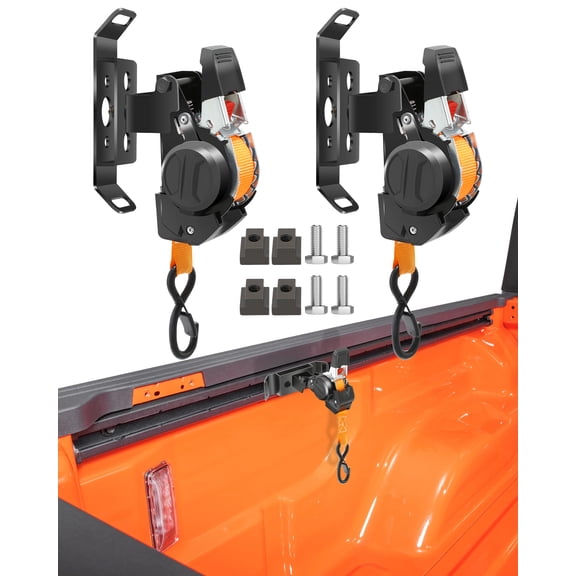 Retractable T-Slot Tie Down Ratchet Strap (2PCS) for Models (Carriages or Luggage Eacks) with T-Track, Compatible with Dodge Ram 1500(Carriage Reserved Hole Installation) T-Slot Rack Accessories