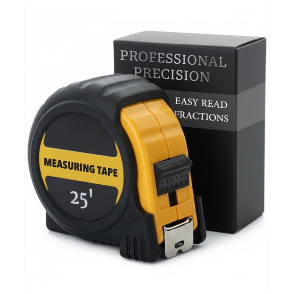 Retractable Tape Measure 25 ft, Yellow, Easy Read | Steel Retractable Measuring Tape with Fractions, Ideal for Construction & DIY Projects