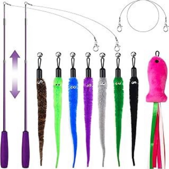Retractable Telescopic Cat Wand Interactive Teaser Toy Replaceable Tassel Attachment Lightweight Fiberglass Pole Indoor Cat Exercise Play Accessory