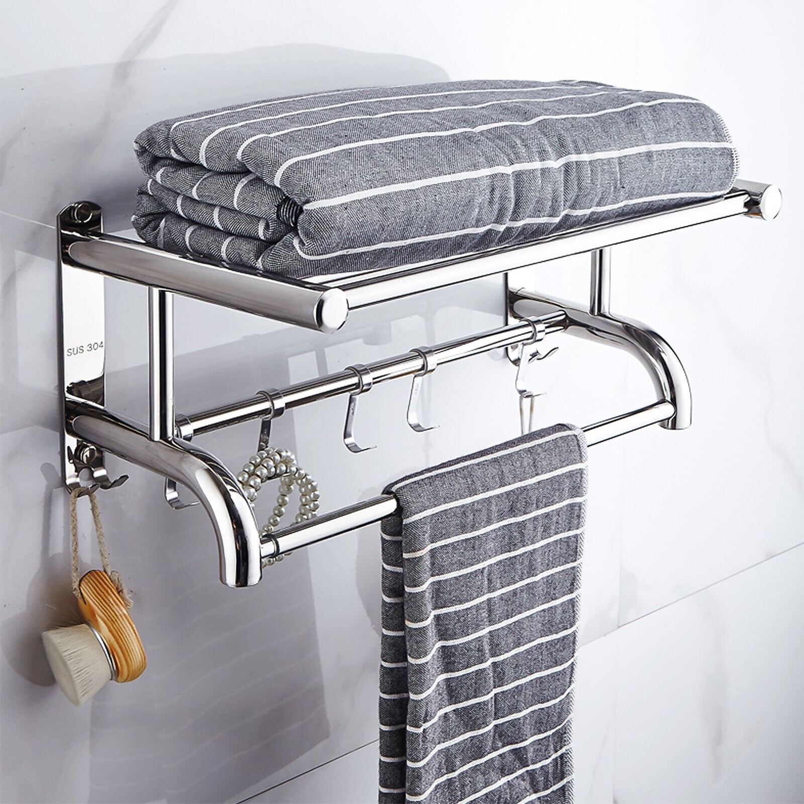 Retractable Towel Rack Adjustable Bathroom Towel Holder Wall Mounted Towel Shelf