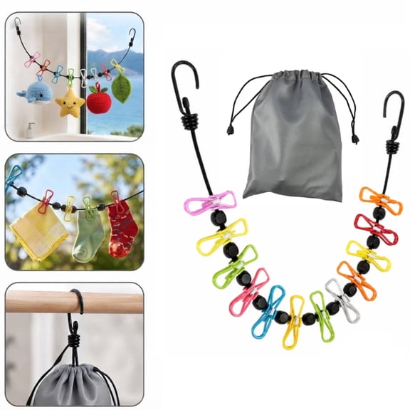 Retractable Portable Clothesline for TravelClothing line with 12 Clothes Clips, for Indoor Laundry Drying line,Outdoor Camping Accessories(70-118in)