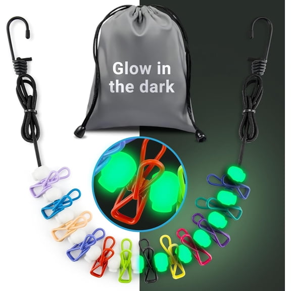 Retractable Travel Clothesline - Glow in The Dark Portable Clothes Line - 12ft/4m Camping Clotheslines for Outside, Hotel Room or Cruise - Laundry Line, Clothes Drying Line, Clothing Line Outdoor