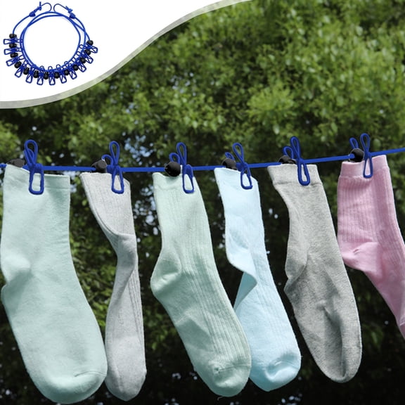 Retractable Travel Clothesline with Clips and Windproof Beads, Portable Elastic Laundry Line for Camping, RV, Indoor or Outdoor Drying