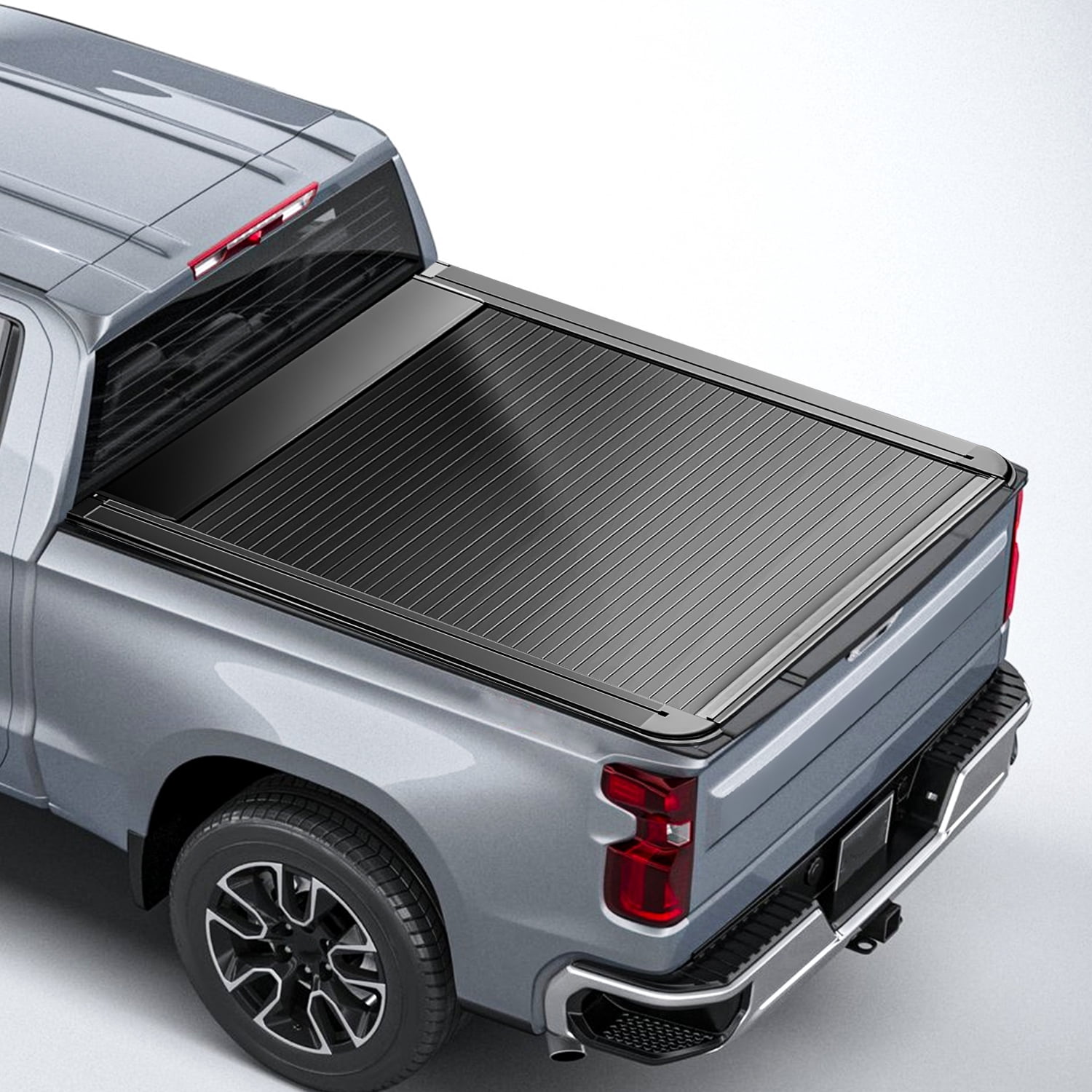 Retractable Truck Bed Tonneau Cover Compatible with 2014-2026 Chevy Silverado/GMC Sierra 1500 (5'8" /69" Bed)  Black Matte Aluminum Waterproof  Truck Bed Cover