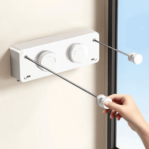 Retractable Twin Clothesline Indoor, Non-Sagging Outdoor Clothes Line Retracting Heavy Duty Clothes Drying Laundry Line Wall Mounted Stainless Steel Line-13.8Feets- No