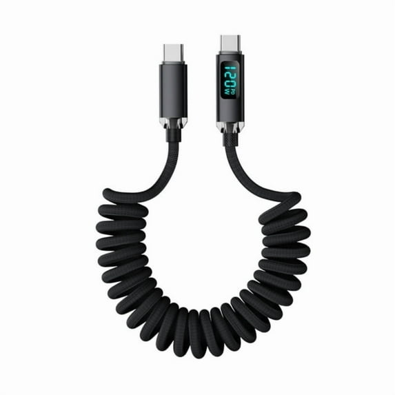 Retractable Type C To Type C Cable 120W Rapid Charging Spring Design Braide Cord 480mbps Tansfer For Laptop Phone Tablet