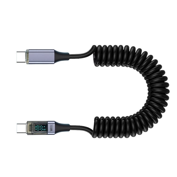 Retractable USB C PD100W Fast Charging Cable with Display for Office Travel Car Use