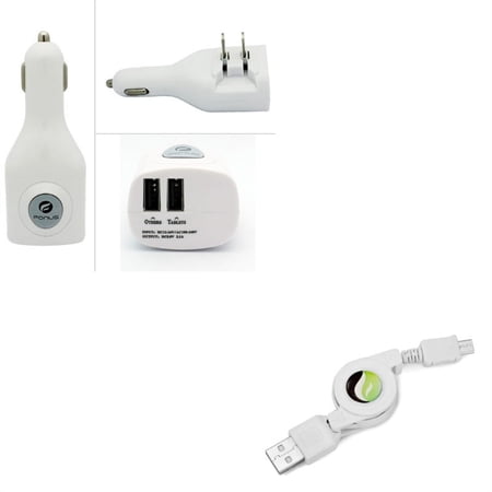 Retractable USB Cable w 2-Port USB Car Home Charger R8Q for Alcatel Pop Mega, Jitterbug Smart 2, Icon 2, Avalon V, Idol Mini, Astro, PIXI CHARM, A30 Plus, Go Flip, Cingular Flip 2, REVVL 2, 3
