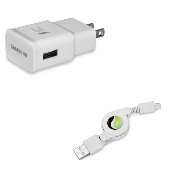 Retractable USB Cable w Adaptive Fast Home Charger A4L for Alcatel Idol 4, Fierce 4 2, Evolve 2, 1x Evolve - ASUS ZenFone Max Plus M1, PadFone X mini, 5Q 3 Max 2E 2 - Blackberry DTek50