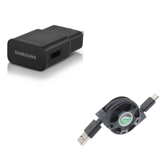 Retractable USB Cable w Adaptive Fast Home Charger A6L for Blackberry KEYone, Key2 LE - BLU G9, Vivo XI Plus 5 - CAT S61 S48c - Coolpad Legacy - Essential Phone (PH-1) - Google Pixel XL 3a XL