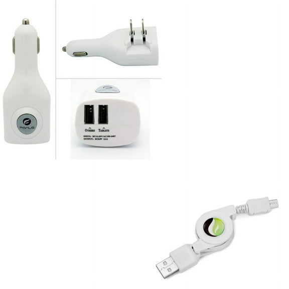 Retractable USB Cable w Car Home Charger Power Adapter Combo Y7A for Samsung Galaxy Tab S2 NOOK 8.0 (SM-T710) S6 Edge TabPRO 8.4 10.1 SM-T520 10.5 S 10.5 SM-T800 12.2 4 NOOK 10.1 (SM-T530)