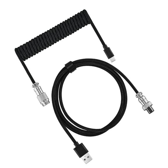 Retractable USB to USB C Cable For Mechanical Keyboard with Detachable Metal Aviation Coiled Keyboard Cable