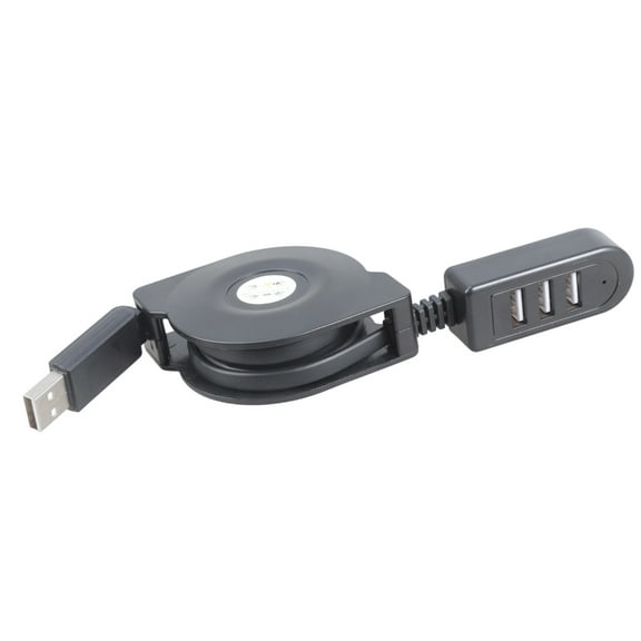Retractable USB2.0 Hub 3-Port chargers & Data Sync Cable 1.1M For PC, Mobile, Car Adapters