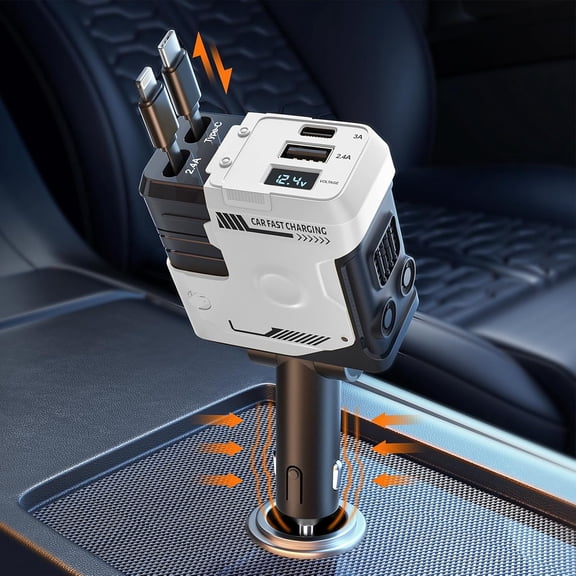 Retractable Usb Car Charger with Retractable Cable (31.5 inch), 4 in 1 Super Fast Car Phone Charger, 2 USB Ports Adapter, Compatible with iPhone 15 14 13 12 11 Pro Max, iPad, Pixel