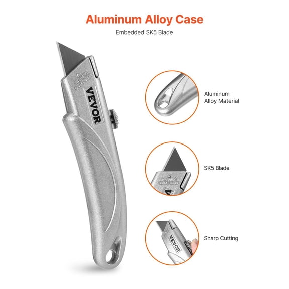 Retractable Utility Cutter with SK5 Snap-Off Blades - Easy One-Handed Operation and Quick Blade Replacement