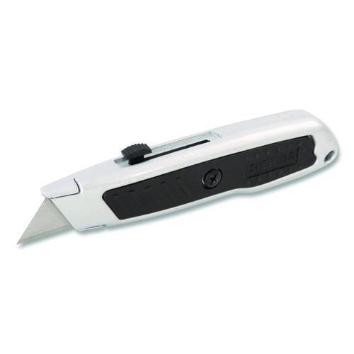 Retractable Utility Knife, 1.25" Blade, 3.5" Plastic Handle, Black/Gray | Bundle of 5
