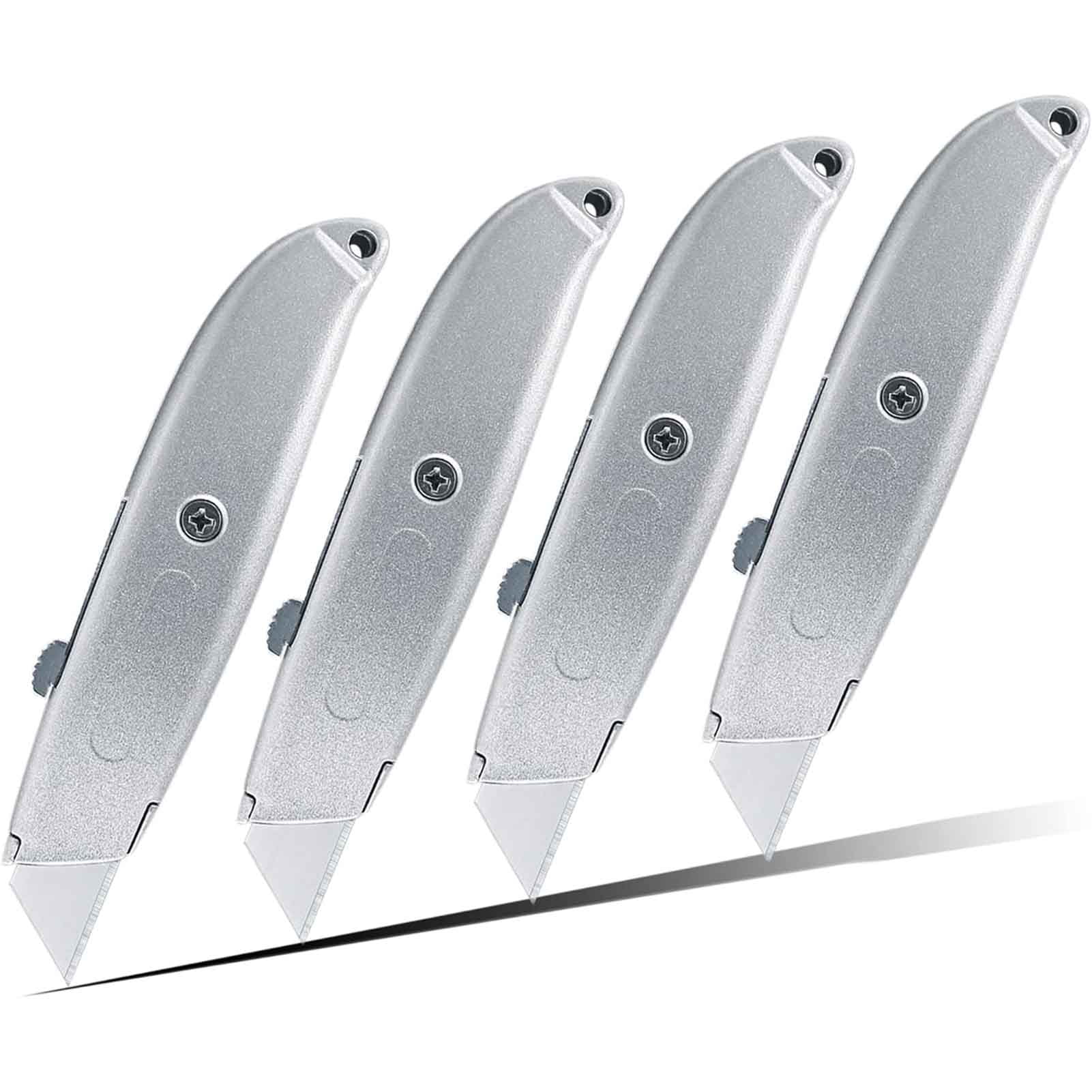 3 Inch Retractable Razor Retractable Utility Knife 4 Pack, Auto-Lock SK5 Box Cutter, Heavy Duty ...