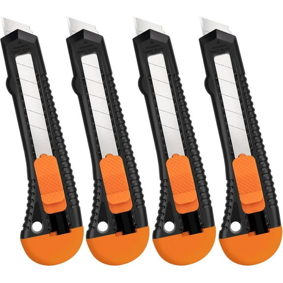 Retractable Utility Knife, 4 Pack Box Cutters with 18mm Snap-Off Blade for Paper, Plastic, Cardboard