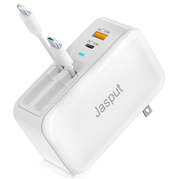 Retractable Phone Wall Charger,40W Dual Block Wall Plug with USB-A /USB-C Ports,Travel and PD Fast Charging for Phone,Pad,Tablet and More