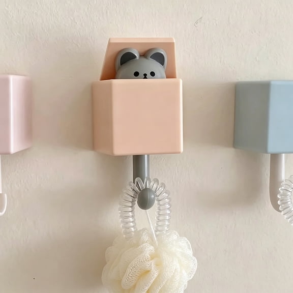 Retractable Wall Hook with Kawaii Peeking Cat Design, No Drill Decorative Hook for Keys Towels in Bathroom Kitchen