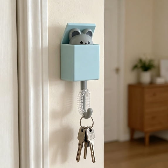 Retractable Wall Hook with Kawaii Peeking Cat Design, No Drill Decorative Hook for Keys Towels in Bathroom Kitchen