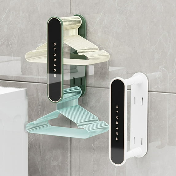 Retractable Wall-Mounted Clothes Hanger Storage Rack | No Drill Installation | Space Saving Closet Organizer | Holds Up to 70 Hangers | White or Green