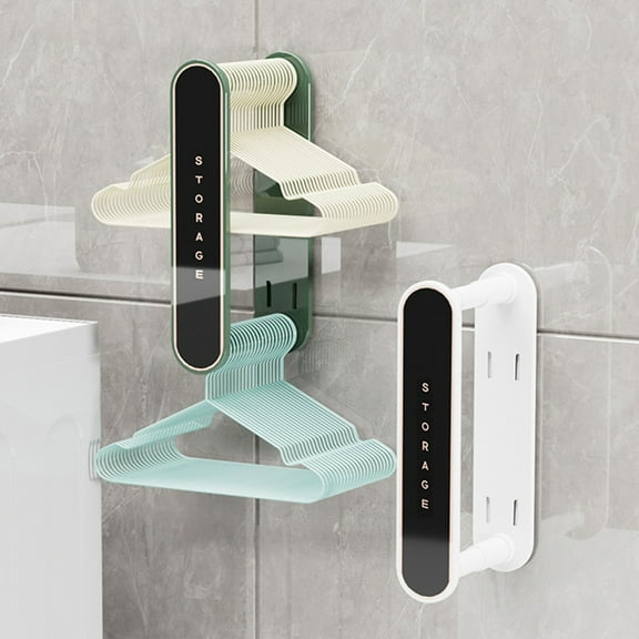 Retractable Wall-Mounted Clothes Hanger Storage Rack | No Drill Installation | Space Saving Closet Organizer | Holds Up to 70 Hangers | White or Green