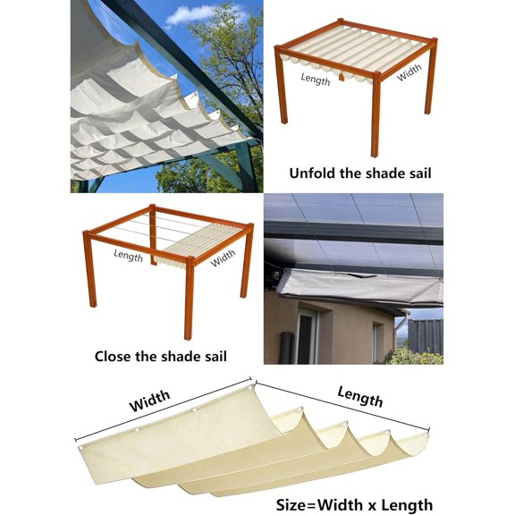 Retractable Wave Sun Shade Sail 4' x 10' Waterproof Pergola Shade Cloth Cover Polyester Sunscreen Awning Canopy Wind Protection for Outdoor Patio Yard Terrace Carport Cream$$Garden & Patio
