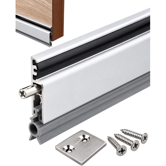 Retractable Weather Seal for Door, Retractable Door Sweep, Aluminum Automatic Weather Seal for Bottom Gaps, Mechanical Retracting Seal Lowers at Closing to Cover 0–15 Mm Gaps While Lifting Clear