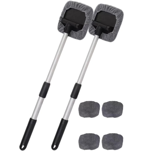 Retractable Windshield Cleaning Brush - 27-45cm Extendable Handle with Pivoting Head, Microfiber Pad for Car Windows Inside/Outside, Removable Washable Cloth, Compact Storage Design