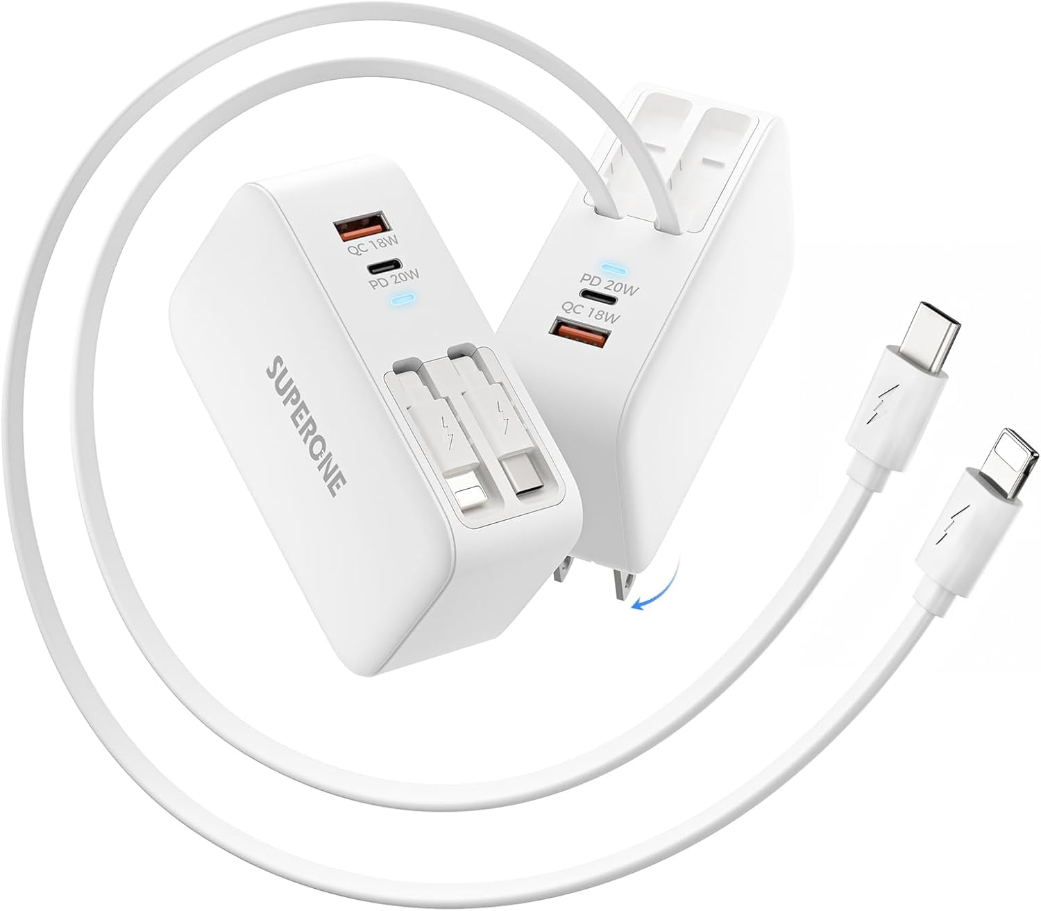 Retractable iPhone Charger, 4-Port USB C Charger Block, iPhone Chargers Fast Charging with USB C & Apple Cable, Wall Chargers for iPhones 17/16/15/14/13/12/11 Series, Pad, Samsung, Pixel